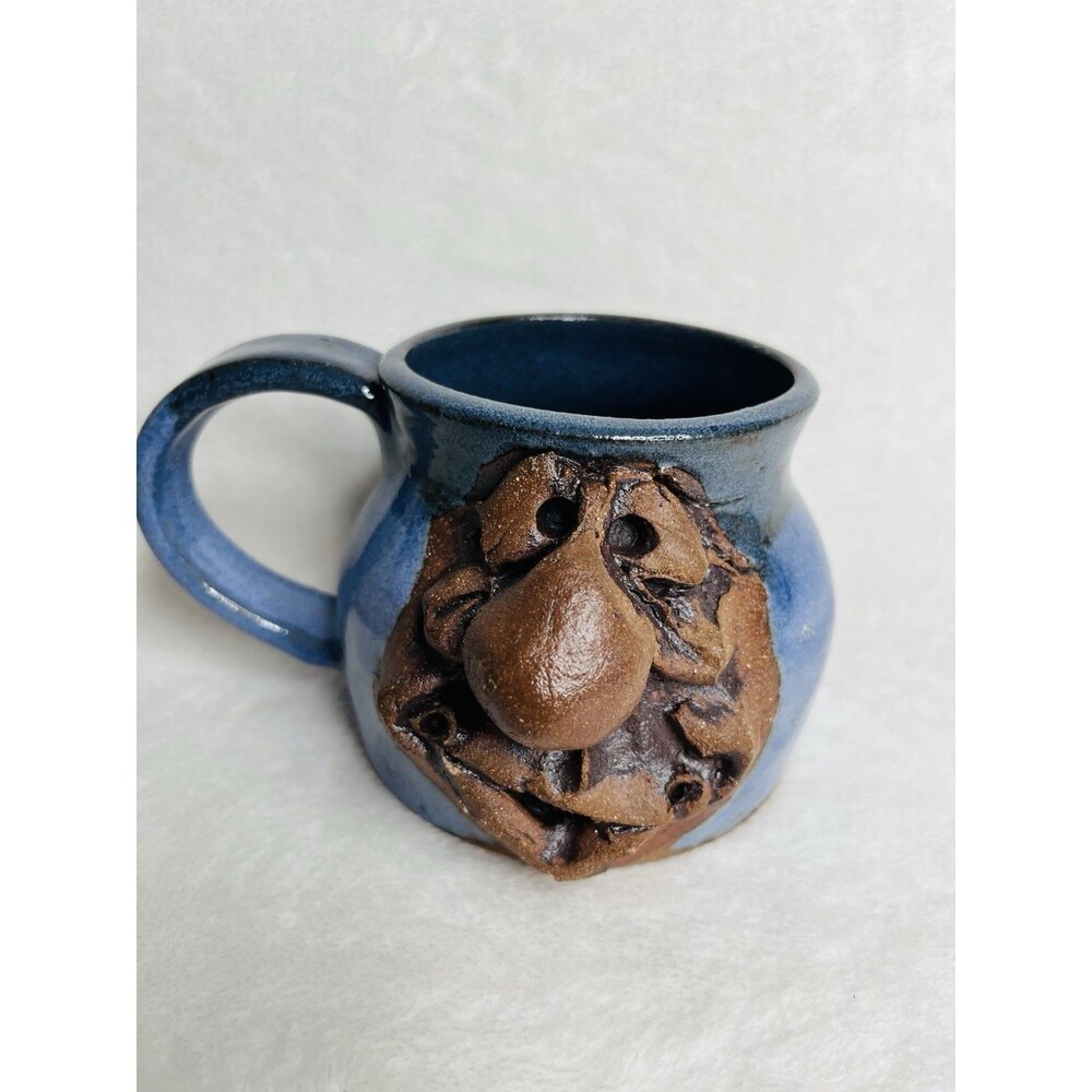 Pottery Face Mug HANDMADE STONEWARE POTTERY Big Lips SIGNED ON BOTTOM Unique
